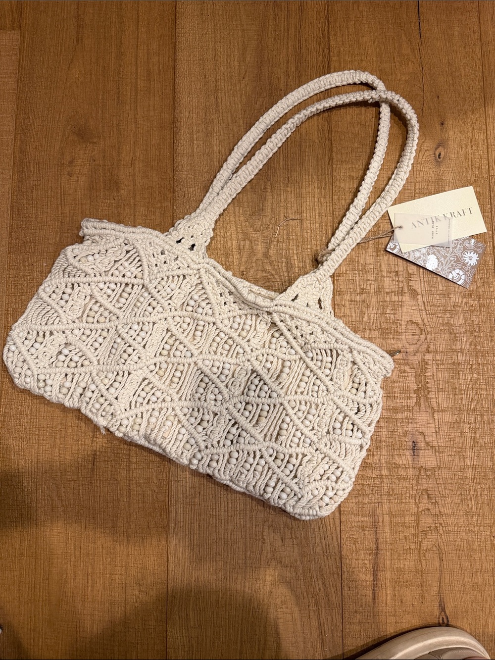 Antik Kraft Ivory Macramé Tote Bag